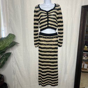 Black and Cream Striped Knit Set